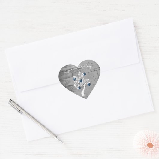 Blue Valentijn Hearts Tree Sticker (Envelop)