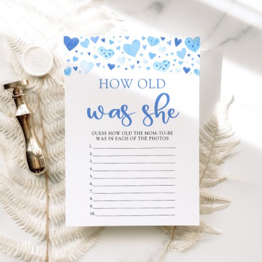 Blue Valentijn Hoe oud was ze Baby shower spel Kaart