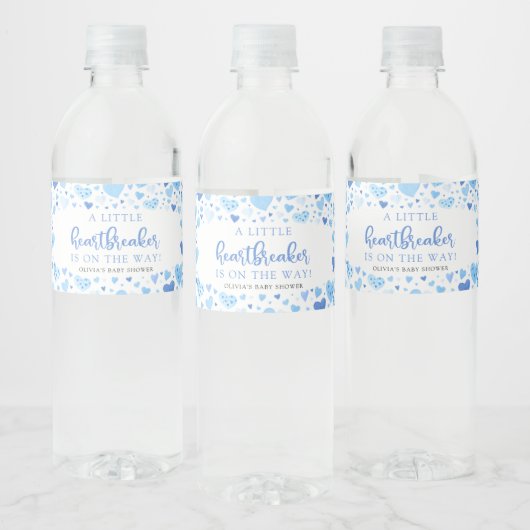 Blue Valentijn Little Heartbreaker Baby shower Waterfles Etiket (Flessen)