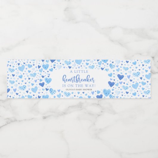 Blue Valentijn Little Heartbreaker Baby shower Waterfles Etiket (Enkel label)