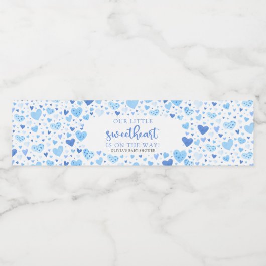 Blue Valentijn Little Sweetheart Baby shower Waterfles Etiket (Enkel label)