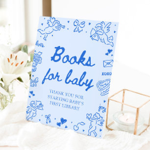 Blue Valentine Baby Shower Boeken voor Baby Spel Reclamebord Met Voetstuk