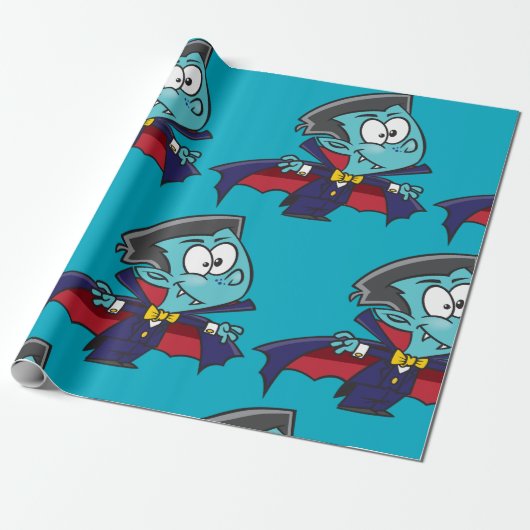 Blue Vampire Boy with Cape Cute Dracula Cadeaupapier (Uitgerold)
