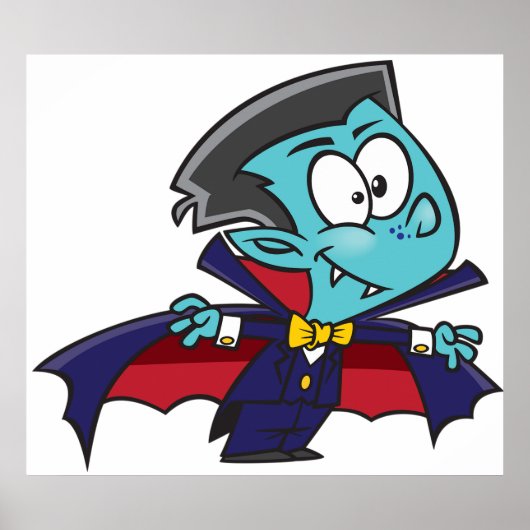 Blue Vampire Boy with Cape Cute Dracula Poster (Voorkant)