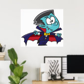 Blue Vampire Boy with Cape Cute Dracula Poster (Thuiskantoor)