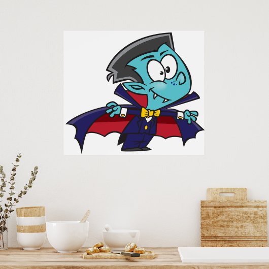 Blue Vampire Boy with Cape Cute Dracula Poster (Keuken)