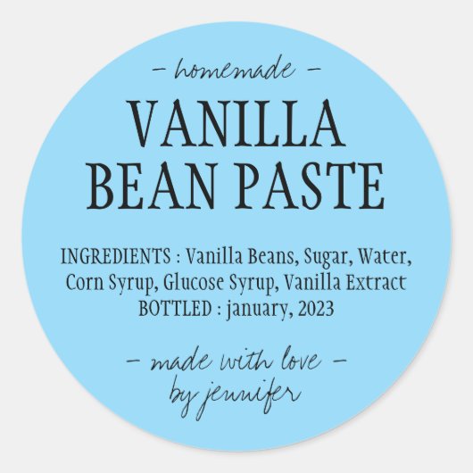 Blue Vanilla Bean Paste Bottle Homemade extract Ronde Sticker (Voorkant)