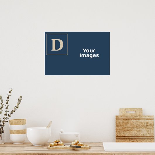 Blue/Vanilla Family Initiaal Photo Display Poster (Keuken)