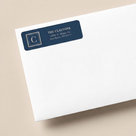 Blue & Vanilla Framed Monogram Return Address Etiket