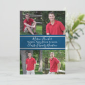 Blue Varsity Quad Foto Afstuderen Kaart (Staand voorkant)