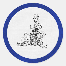 Blue Velvet, Black Flourish Wedding Ronde Sticker