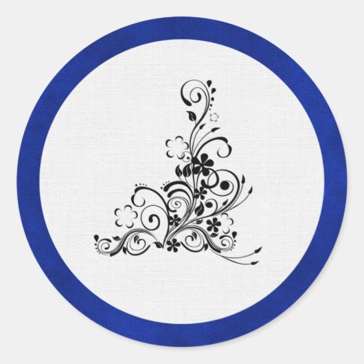 Blue Velvet, Black Flourish Wedding Ronde Sticker (Voorkant)