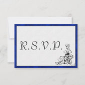 Blue Velvet, Black Flourish Wedding RSVP Kaartje (Voorkant)