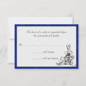 Blue Velvet, Black Flourish Wedding RSVP Kaartje (Achterkant)