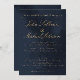Blue Velvet Blik Calligraphy Wedding Invitation Kaart