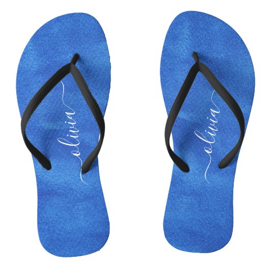 Blue Velvet Monogram Teenslippers (Voetbed)