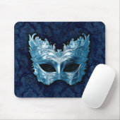 Blue Venetian Mask on Blue Damask Background Muismat (Met muis)