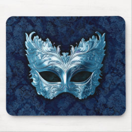 Blue Venetian Mask on Blue Damask Background Muismat