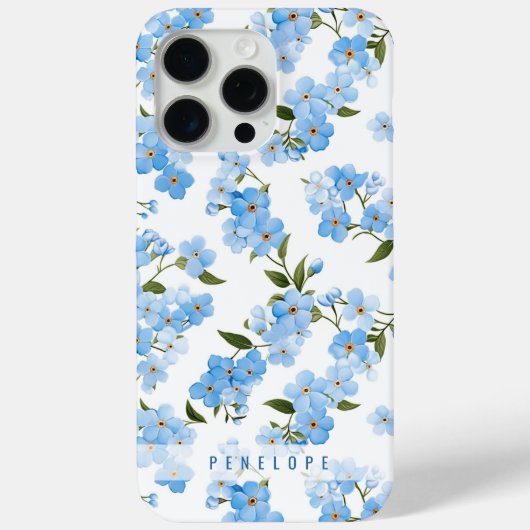 Blue Vergeet me niet gepersonaliseerde iPhone case (Achterkant)