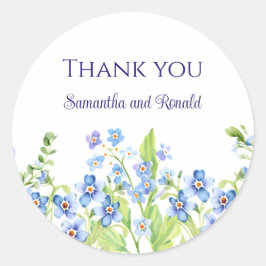 Blue Vergeet me niet Waterverf bruiloft Dank je we Ronde Sticker