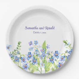 Blue Vergeet me niet Waterverf bruiloft Papieren Bordje