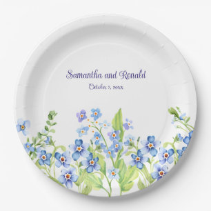 Blue Vergeet me niet Waterverf bruiloft Papieren Bordje