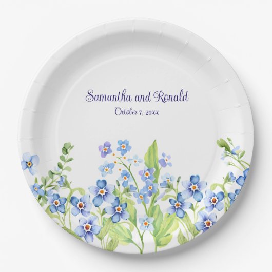 Blue Vergeet me niet Waterverf bruiloft Papieren Bordje (Voorkant)