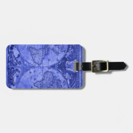 Blue Version Antiek Wereldkaart J Blaeu 1664 Bagagelabel