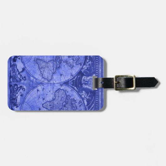 Blue Version Antiek Wereldkaart J Blaeu 1664 Bagagelabel (Voorkant horizontaal)