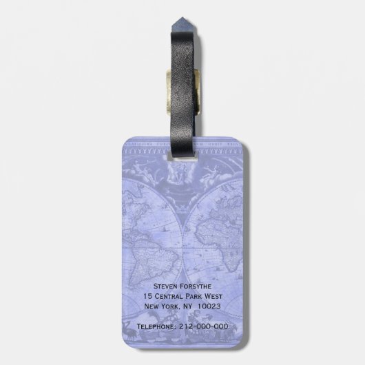 Blue Version Antiek Wereldkaart J Blaeu 1664 Bagagelabel (Achterkant verticaal)