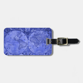 Blue Version Antiek Wereldkaart J Blaeu 1664 Bagagelabel