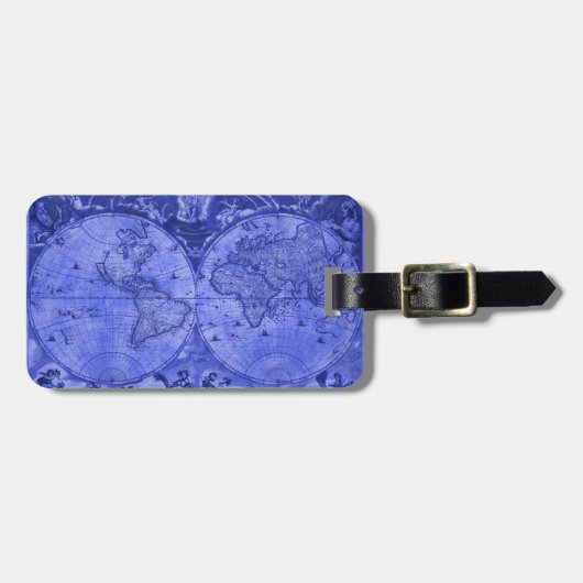 Blue Version Antiek Wereldkaart J Blaeu 1664 Bagagelabel (Voorkant horizontaal)