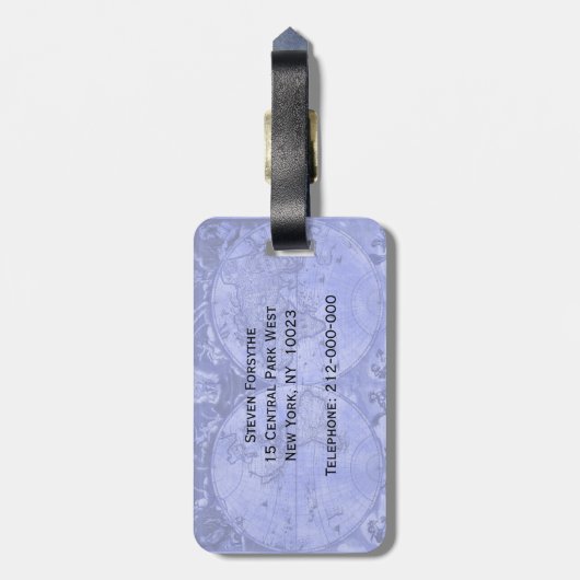 Blue Version Antiek Wereldkaart J Blaeu 1664 Bagagelabel (Achterkant verticaal)