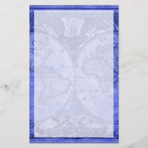 Blue Version Antiek Wereldkaart J Blaeu 1664 Briefpapier