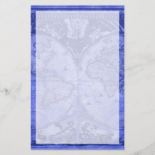 Blue Version Antiek Wereldkaart J Blaeu 1664 Briefpapier (Voorkant)