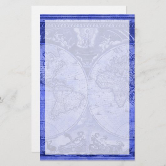 Blue Version Antiek Wereldkaart J Blaeu 1664 Briefpapier (Voorkant / Achterkant)