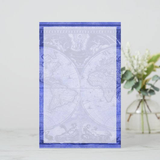 Blue Version Antiek Wereldkaart J Blaeu 1664 Briefpapier (Staand voorkant)