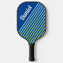 Blue Vertical Striped Personalized Modern Geo Pickleball Paddle