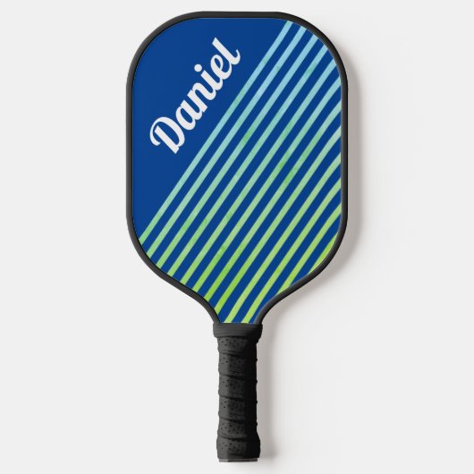 Blue Vertical Striped Personalized Modern Geo Pickleball Paddle (Voorkant)