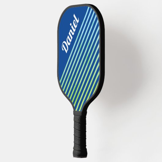 Blue Vertical Striped Personalized Modern Geo Pickleball Paddle (Links)