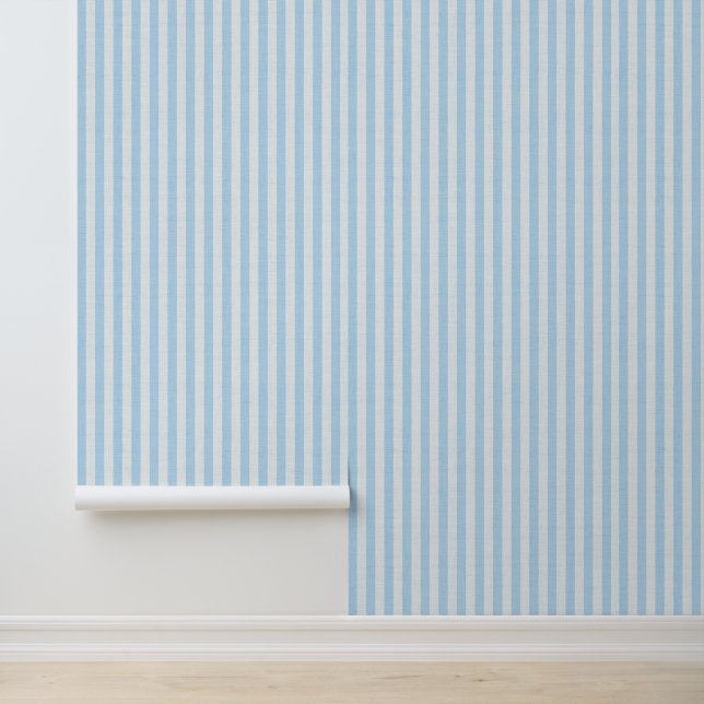 Blue Vertical Stripes Linen Look Coastal Behang (Applicatie)