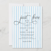 Blue vertical stripes Modern Script Heart Wedding Kaart (Voorkant)