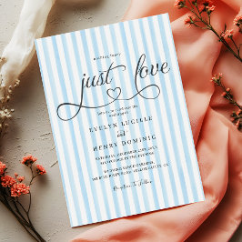 Blue vertical stripes Modern Script Heart Wedding Kaart