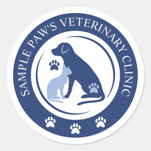 Blue Veterinarian Dierenartsenpraktijk Custom Logo Ronde Sticker (Voorkant)