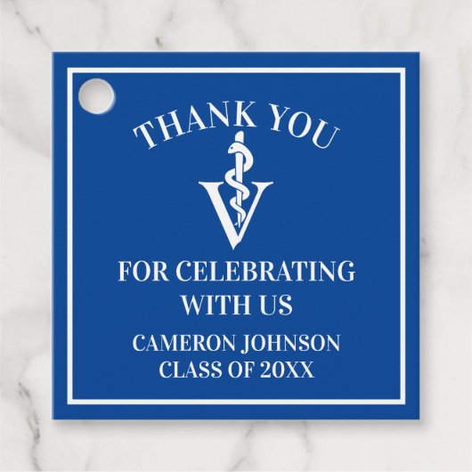 Blue Veterinary School Custom Graduation Party Bedankjes Labels (Voorkant)
