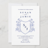 Blue Victoriaans Crest Wedding-uitnodiging Kaart (Voorkant)