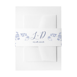 Blue Victoriaans Wedding Invitation Belly Band Uitnodigingen Wikkel
