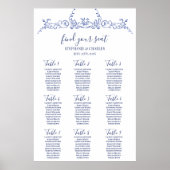 Blue Victoriaans Wedding Seating Chart Poster (Voorkant)
