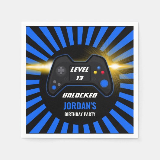 Blue Video Game Birthday Napkins Servet (Voorkant)