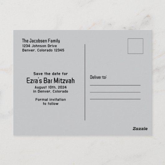 Blue Video Game Gamer Bar Mitzvah Sla de datum op Briefkaart (Achterkant)